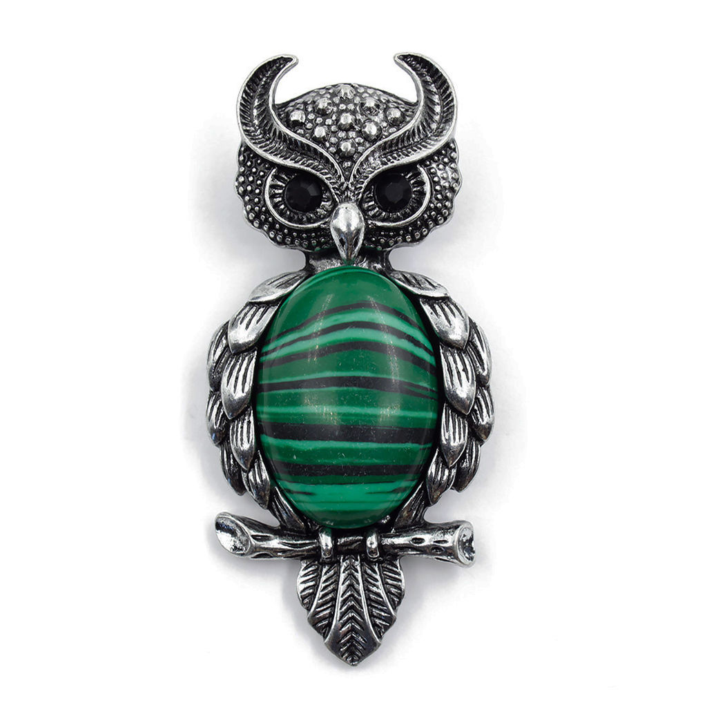 Брошь Филин малахит