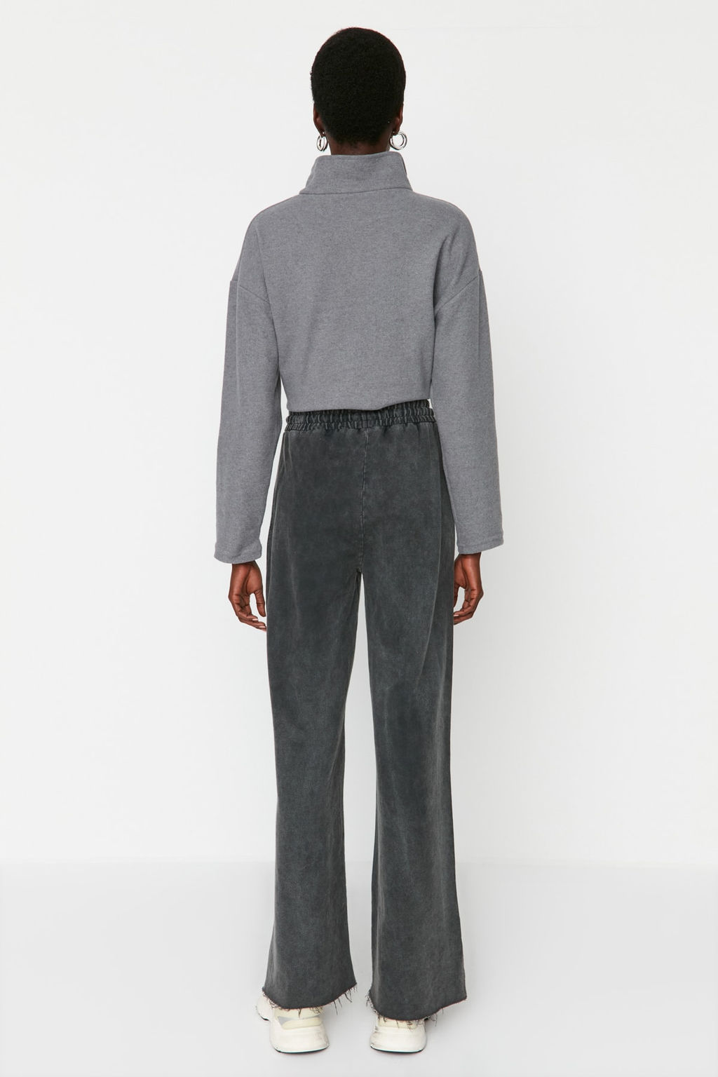 Antrasit Soluk Efektli Wide Leg/Genis Paca Normal Bel Ince Orme Esofman Alt? Pantolon TWOAW22EA0426 - Trendyolmilla фото 6