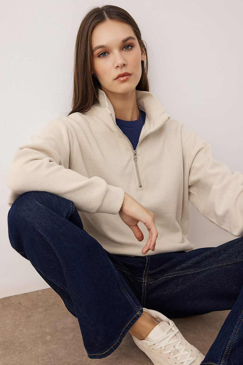 Antrasit Regular/Normal Kal?p Yar?m Pat Fermuarl? Kal?nOrme Sweatshirt TWOAW26SW00059 - Trendyolmilla фото 5