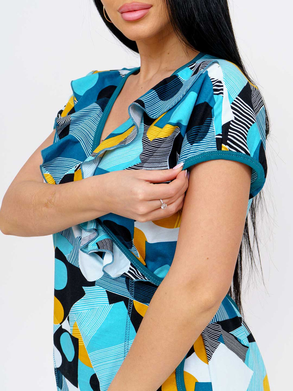 Халат женский, цвет голубой горчичный