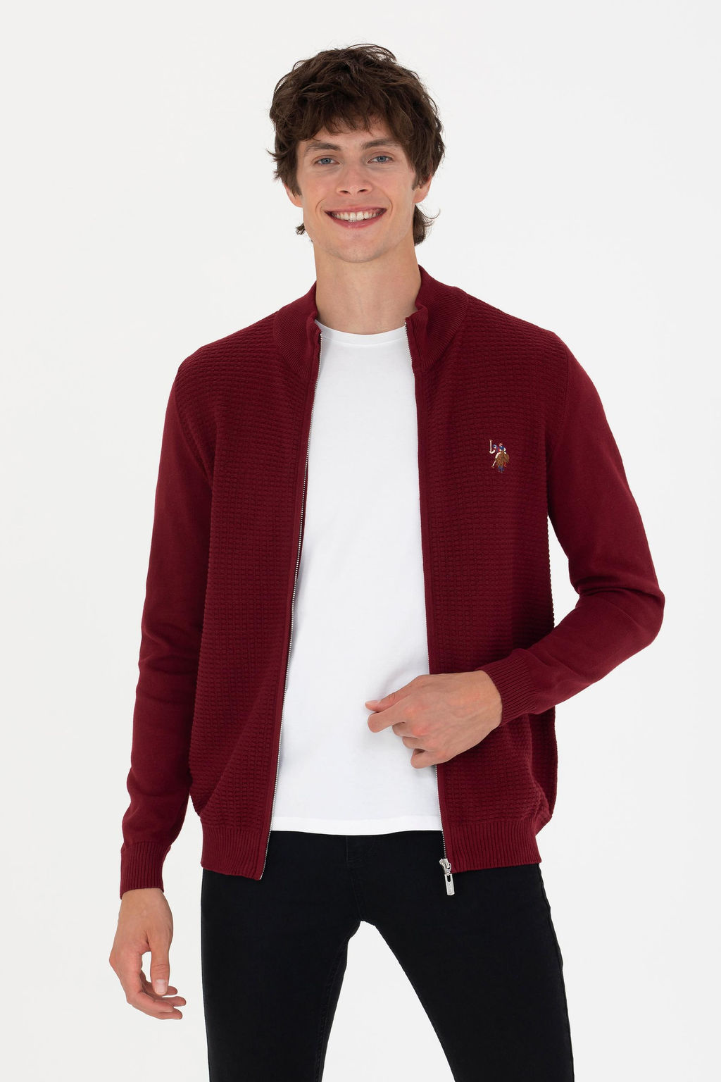 U. S. Polo Assn / Мужской бордовый базовый трикотажный кардиган - U.s. polo assn фото 17