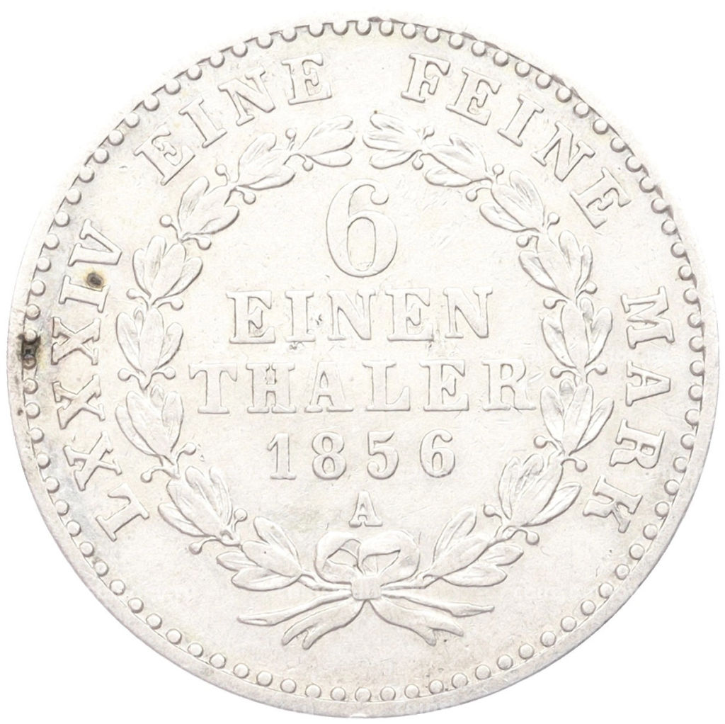 Монета 1/6 талера 1856 года A Ангальт -Бернбург