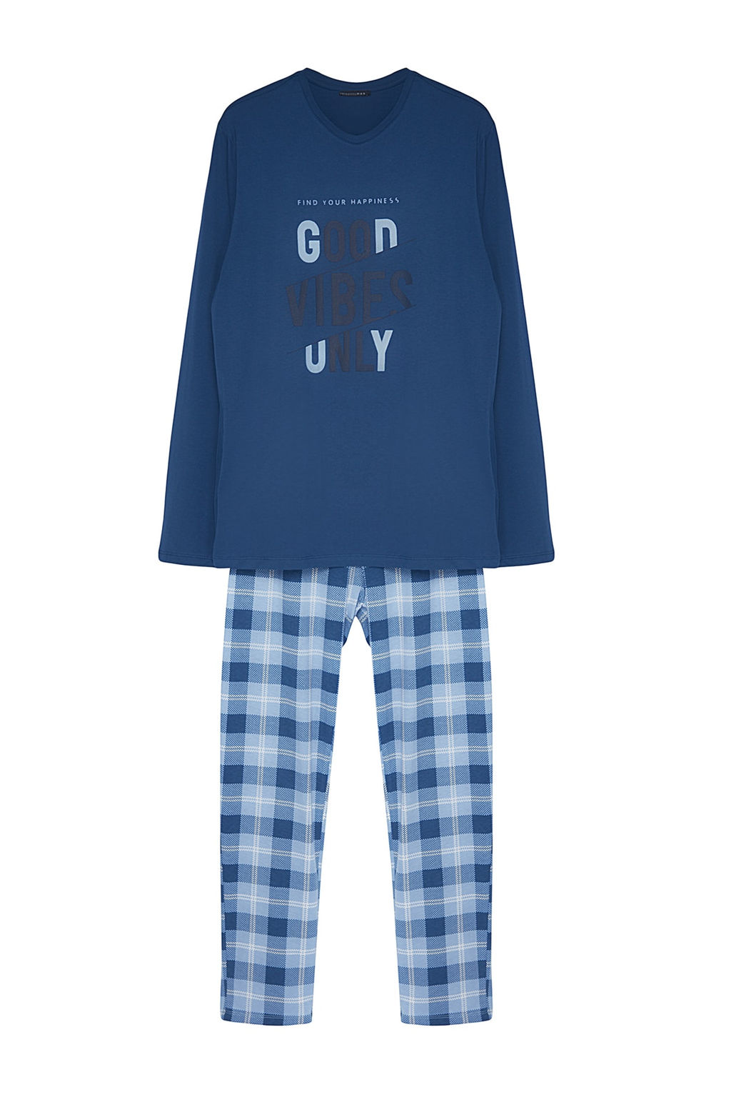 TRENDYOL MAN Mavi Regular Fit Ekose Orme %100 Pamuk Pijama Tak?m? TMNAW24PT00023 - Trendyolmilla фото 10