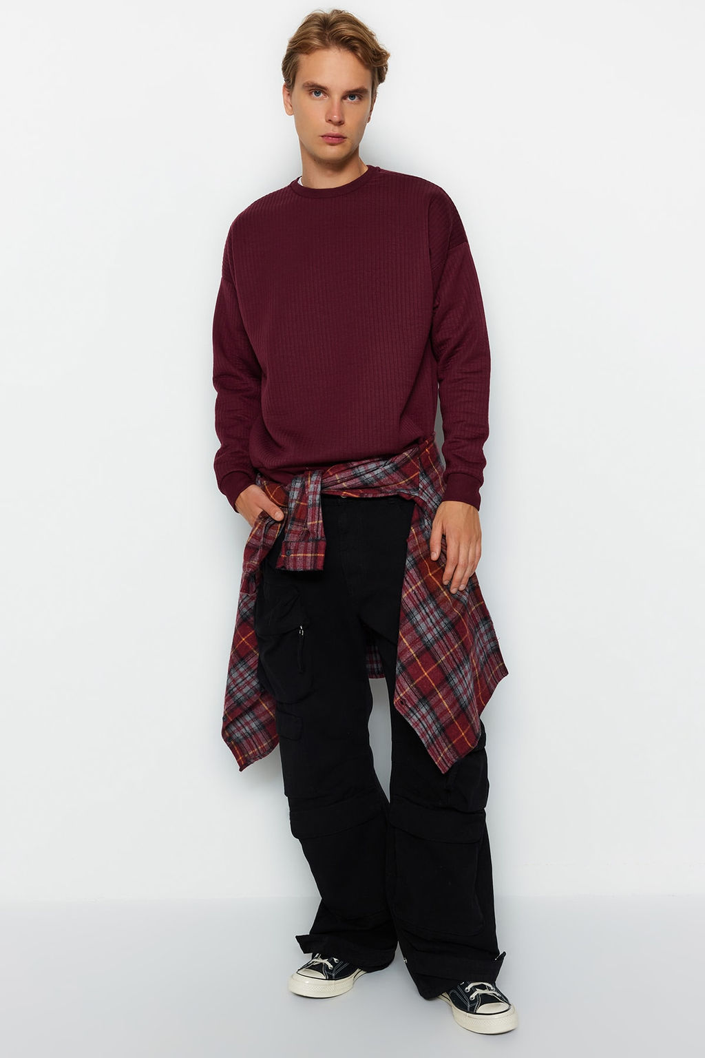 TRENDYOL MAN Bordo Regular Fit Uzun Kollu Dokulu Sweatshirt TMNAW22SW1020 - Trendyolmilla фото 3