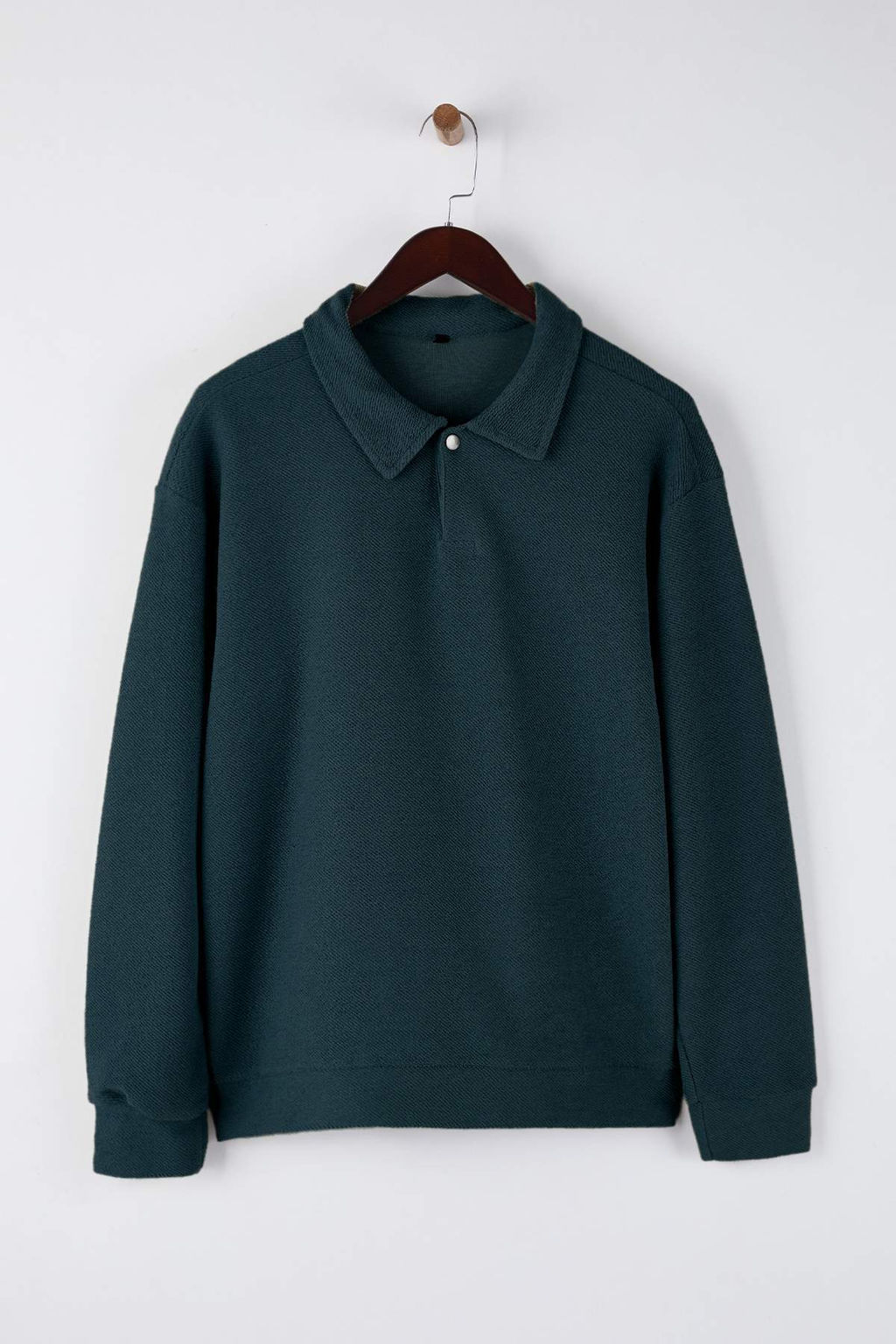 Yesil Yeni Oversize/Genis Kesim Polo Yaka Kal?n C?tc?tl? Sweatshirt TMNAW26SW00051