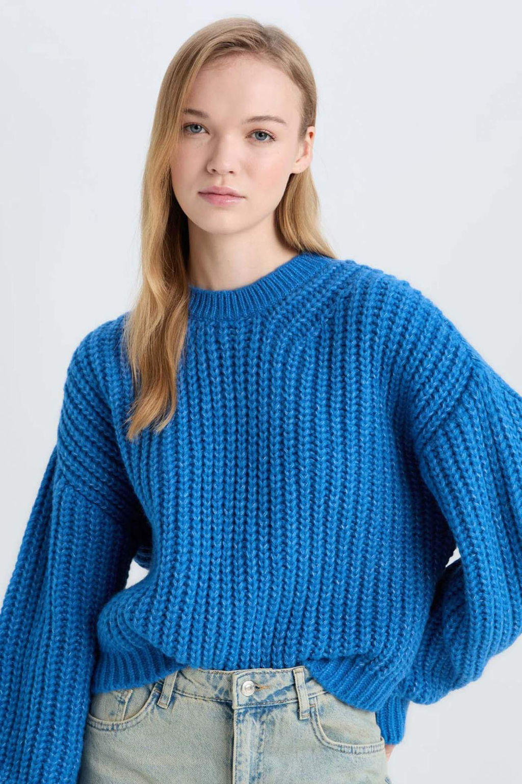 Coool Oversize Genis Kal?p Bisiklet Yaka Triko Kazak - Defacto фото 3