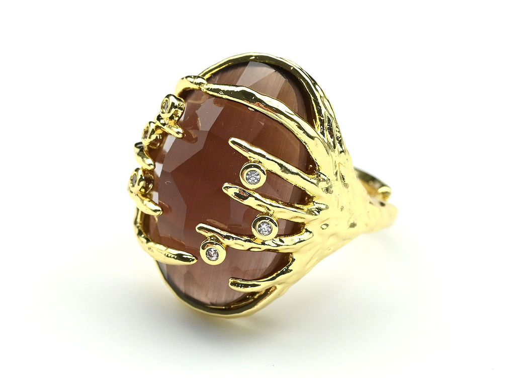 Кольцо из сплава с кошачьим глазом цв.винный Радуга камня