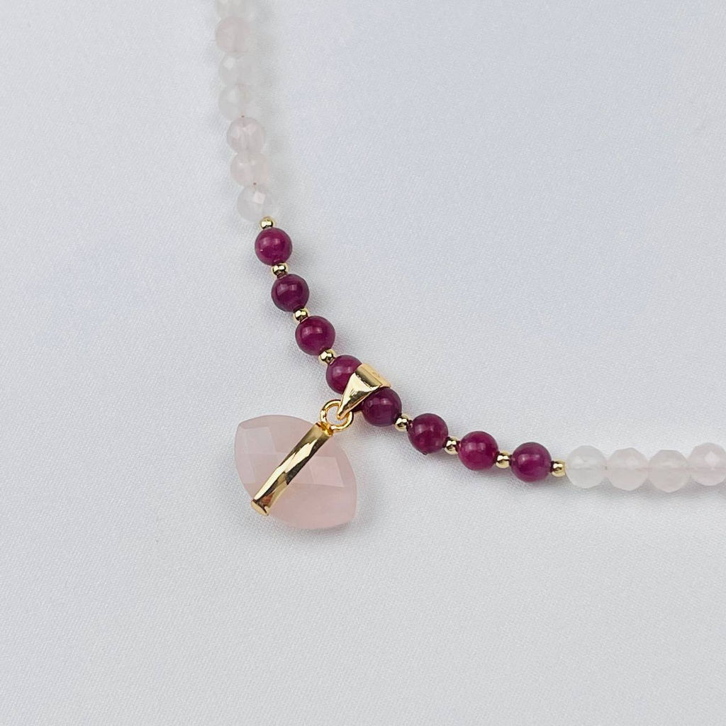 Чокер из Розового кварца и Турмалина с подвеской 38 см +