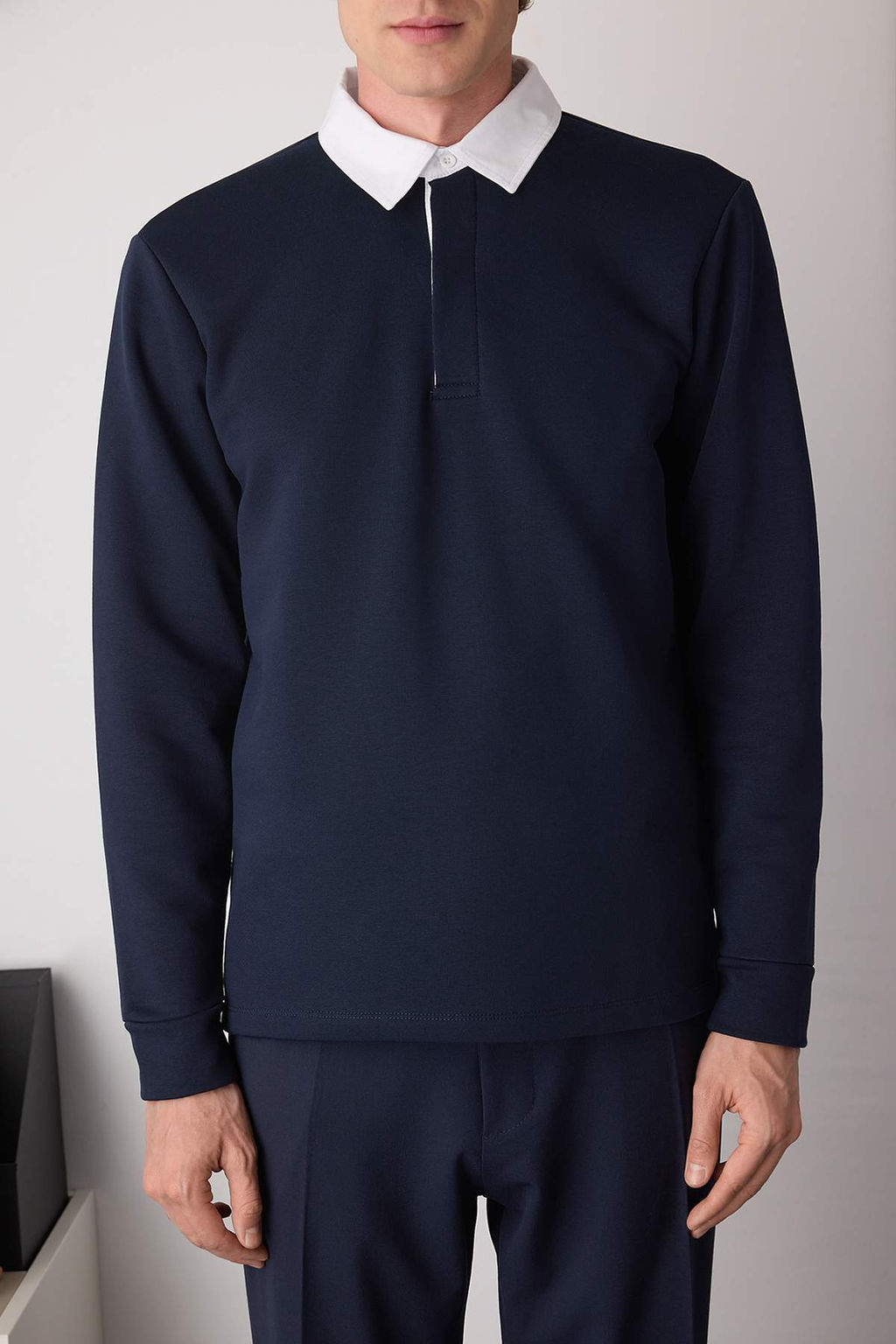 Lacivert Yeni Oversize/Genis Kesim Yakas? Dokuma Polo Yaka Sweatshirt TMNAW26SW00012 - Trendyolmilla фото 7