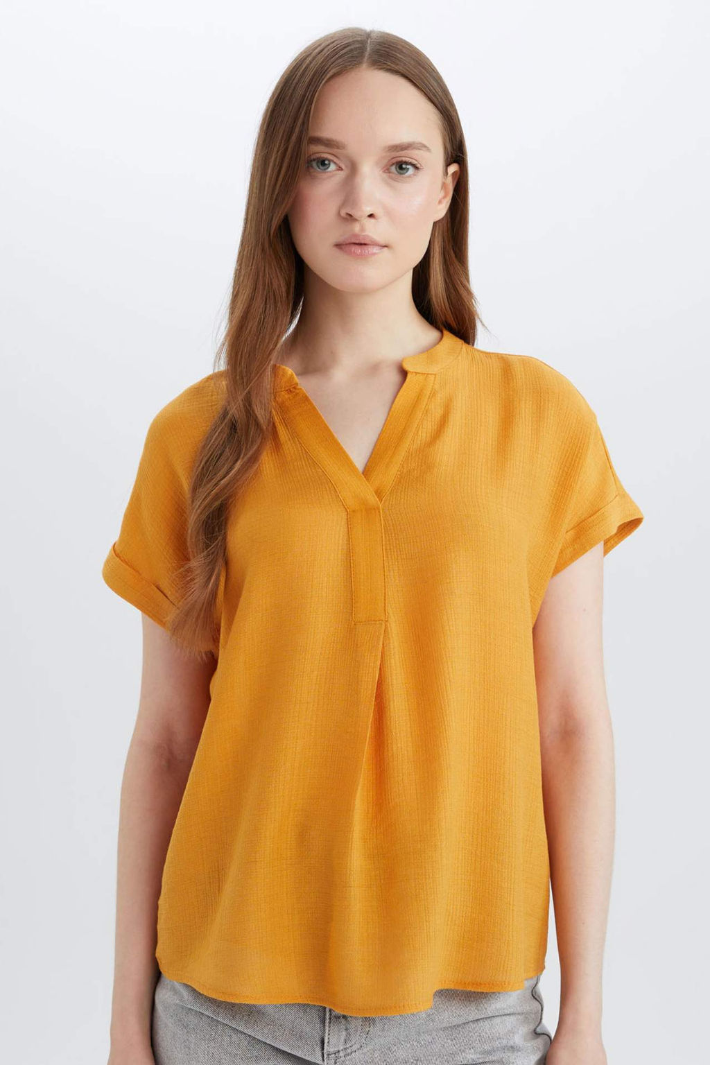 Regular Fit Apas Yaka Basic Duz K?sa Kollu Bluz - Defacto фото 5