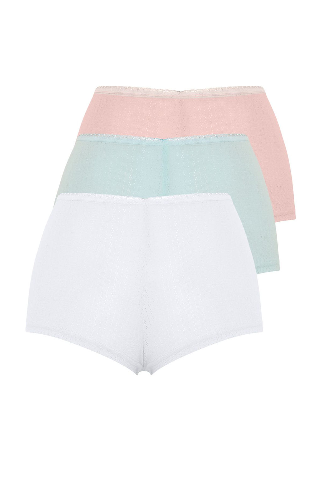 Beyaz-Cok Renkli 3lu Paket Pamuklu Pointel Ajurlu/Delikli Orme Boxer Kulot THMSS24KU00033