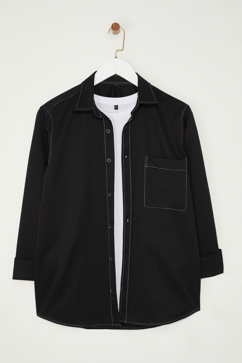 TRENDYOL MAN Siyah Regular Fit Kontrast Dikis Detayl? Gomlek TMNAW25GO00027 - Trendyolmilla фото 2