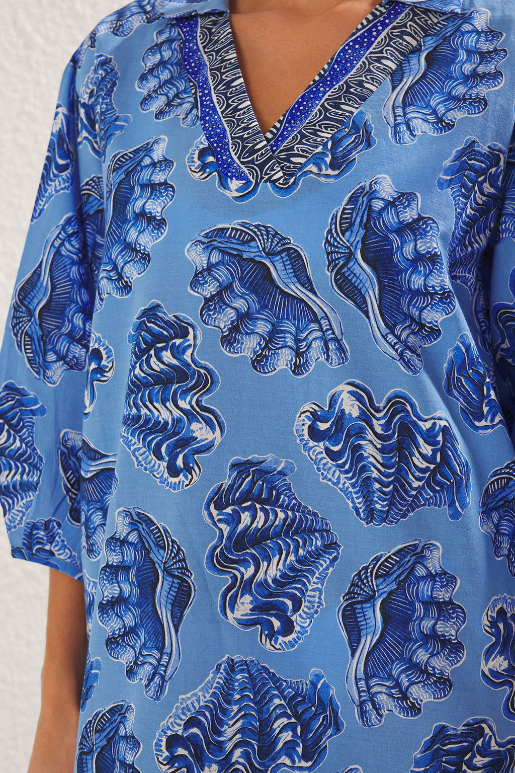 TRENDYOLMILLA Bal?k Desenli Genis Kal?p Dokuma %100 Pamuk Midi Plaj Elbisesi TBESS22EL0009 фото 16