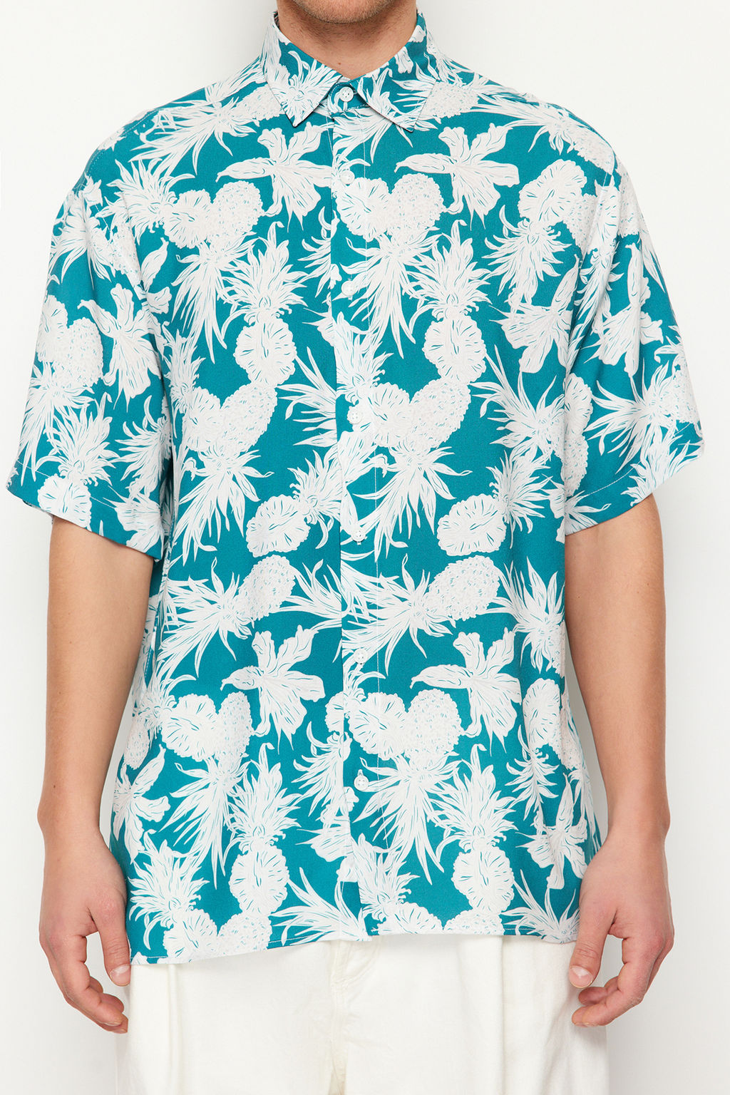 Mavi Unisex Oversize Fit Ananas Bask?l? %100 Viskon K?sa Kollu Salas Yazl?k Gomlek TMNSS24GO00041 - Trendyolmilla фото 5