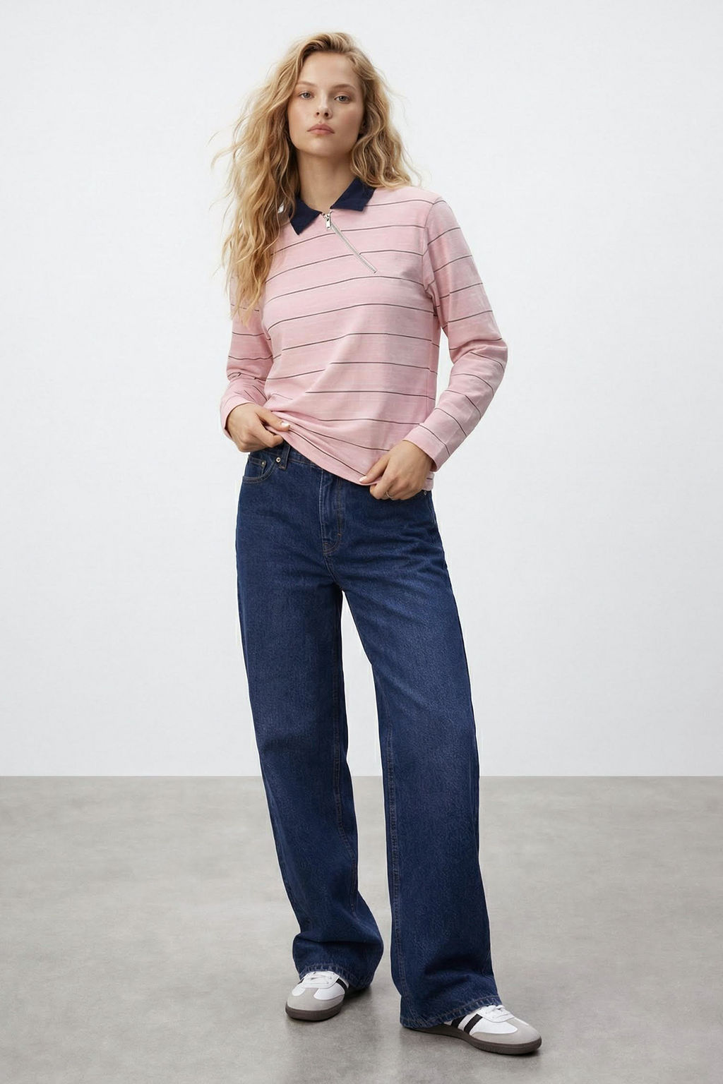 Pembe Cizgili Regular/Normal Kal?p Polo Yaka Fermuar Tok %100 Pamuk Orme T-shirt TWOSS26TS00033 - Trendyolmilla фото 2