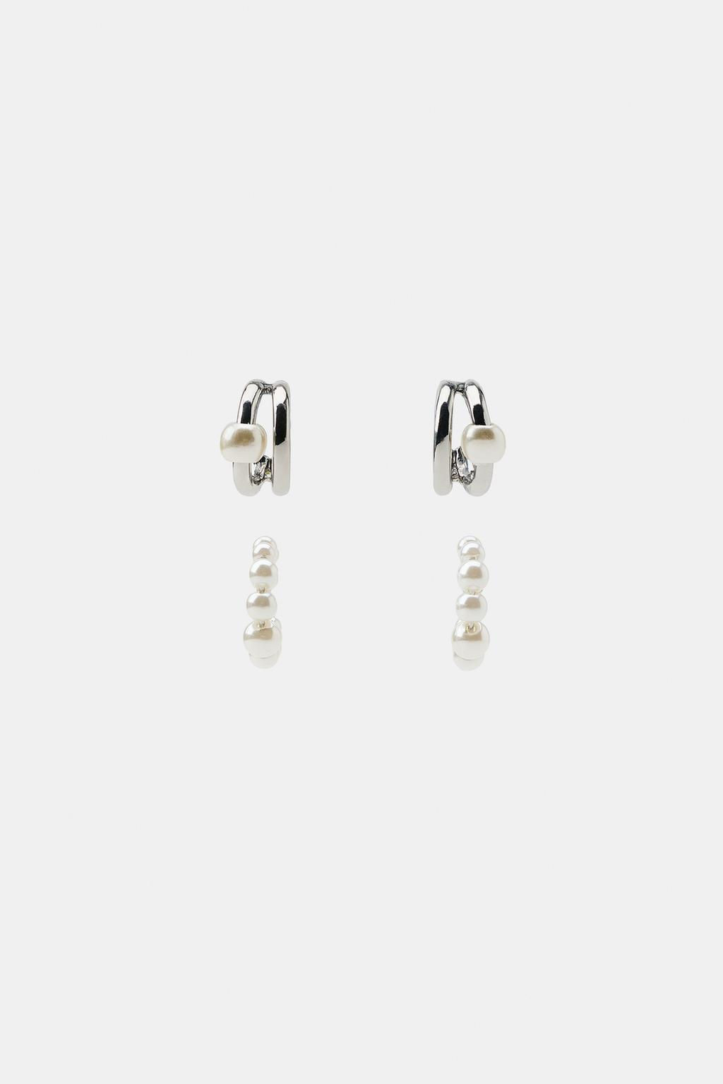 PACK OF HOOP AND FAUX PEARL EAR CUFFS - Zara фото 3