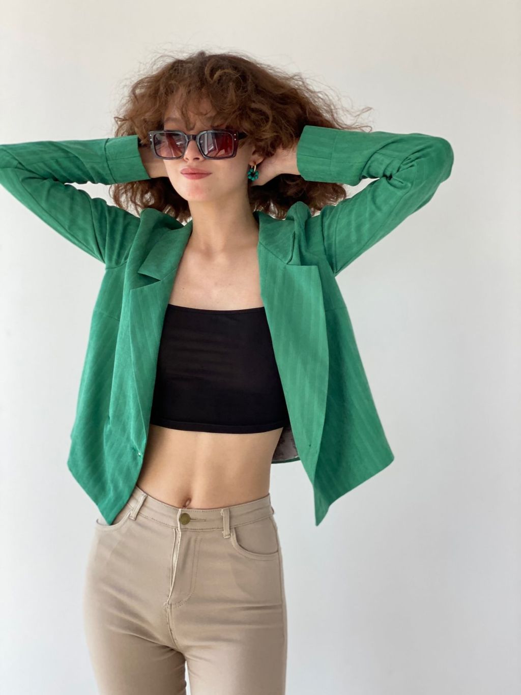 6793 Жакет укороченный двубортный в зелёном цвете - Martichelli фото 11