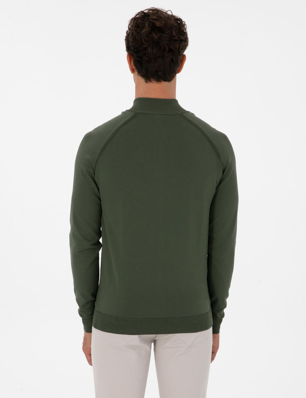 Koyu Haki Slim Fit Dik Yaka Fermuarl_ Triko Kazak - Pierre cardin фото 5