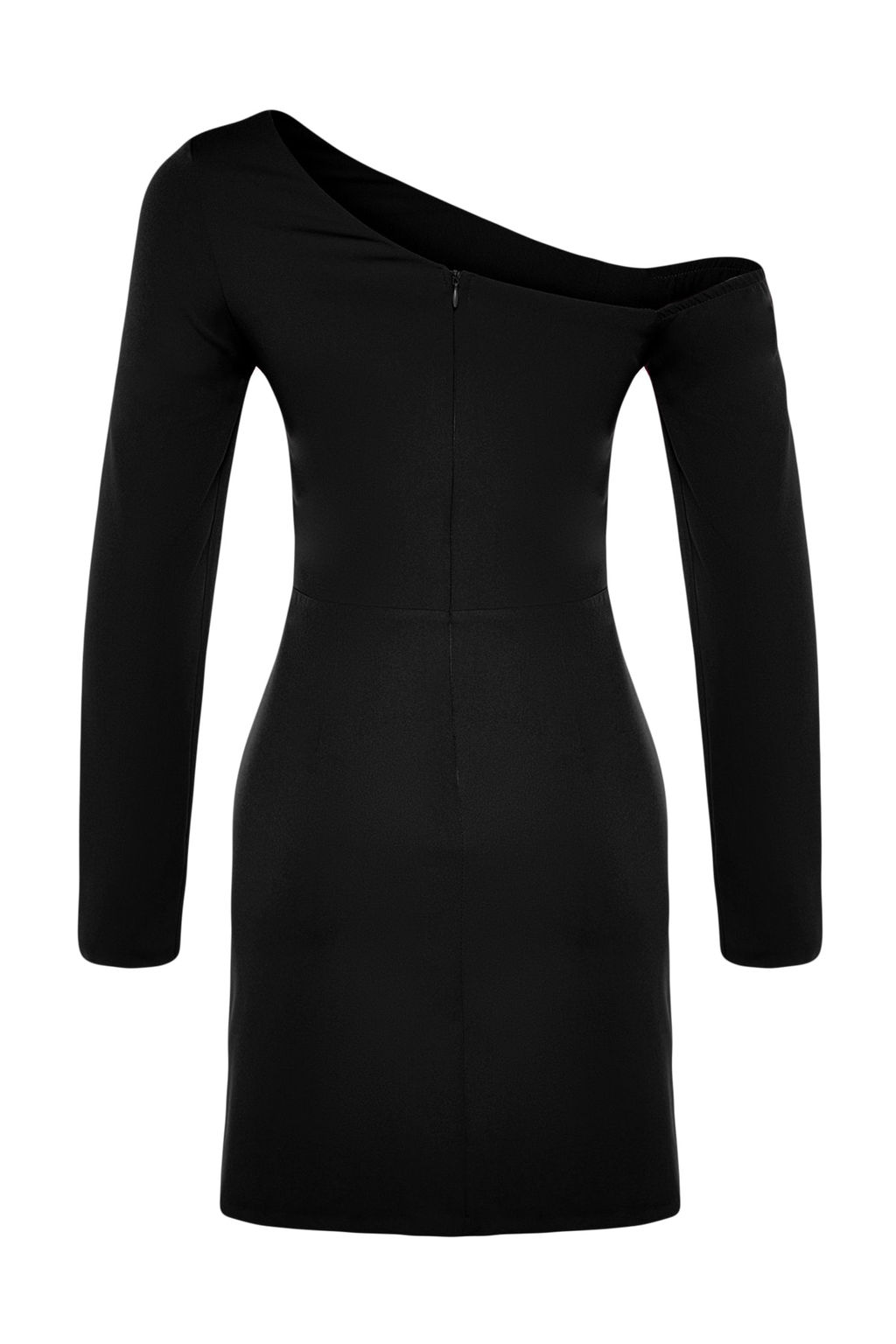 Siyah Vucuda Oturan Drapeli Dokuma K?sa S?k Abiye Gece Mezuniyet Elbisesi TPRAW24EL00083