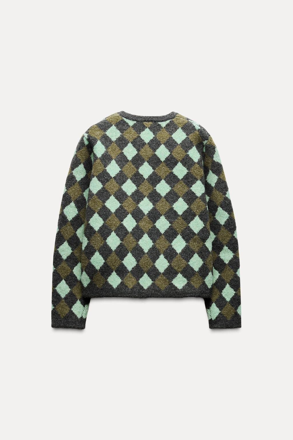 KNIT DIAMOND JACQUARD CARDIGAN - Zara фото 4