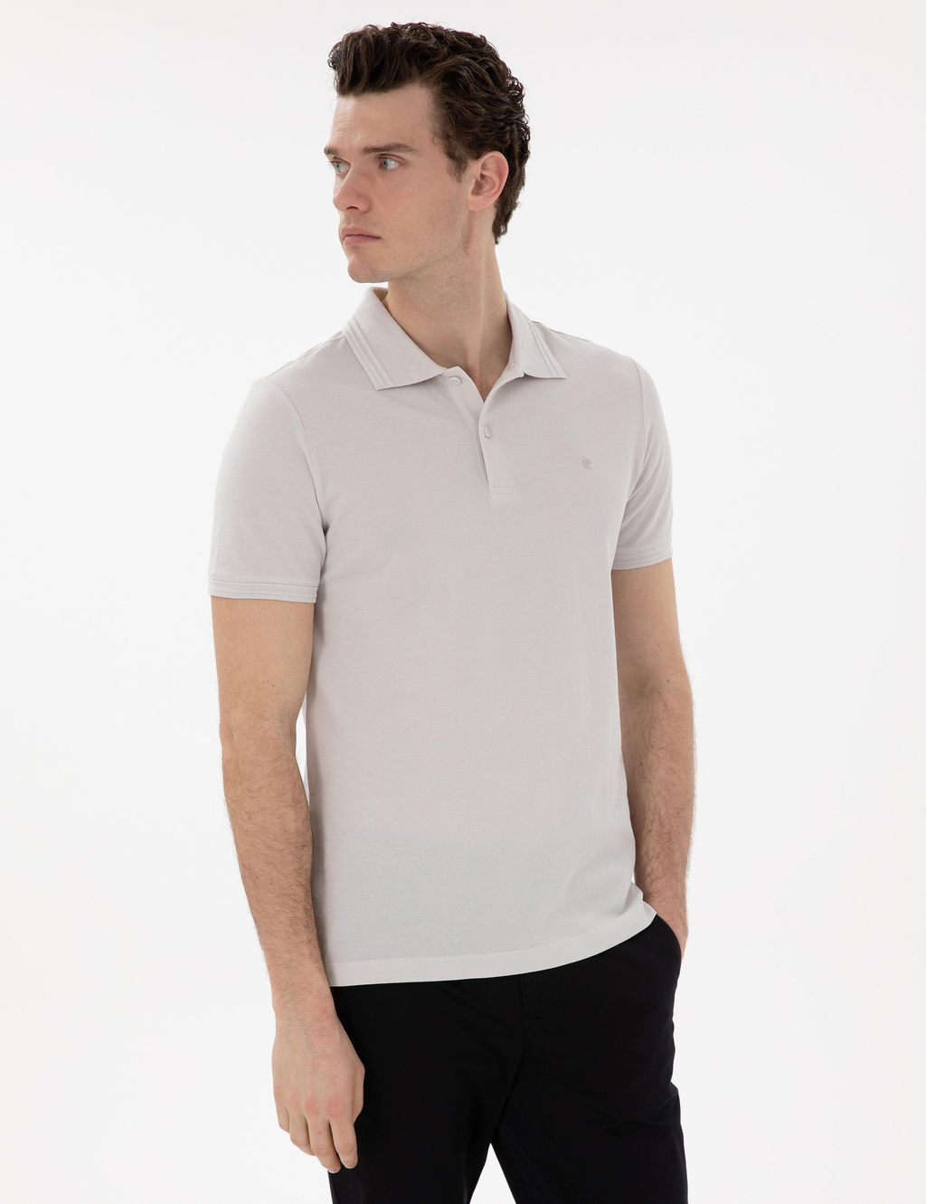 A__k Gri Slim Fit %100 Pamuk Polo Yaka Basic Ti__rt