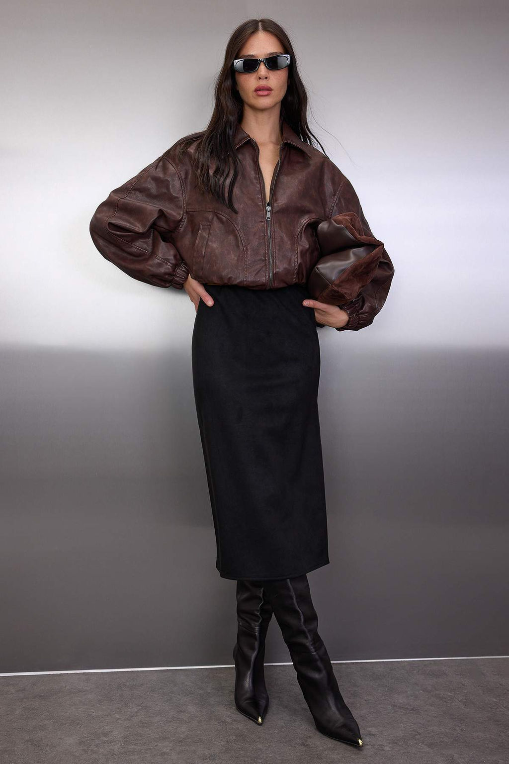 Haki Suet Midi Kalem Orme Etek TWOAW26ET00018 - Trendyolmilla фото 9