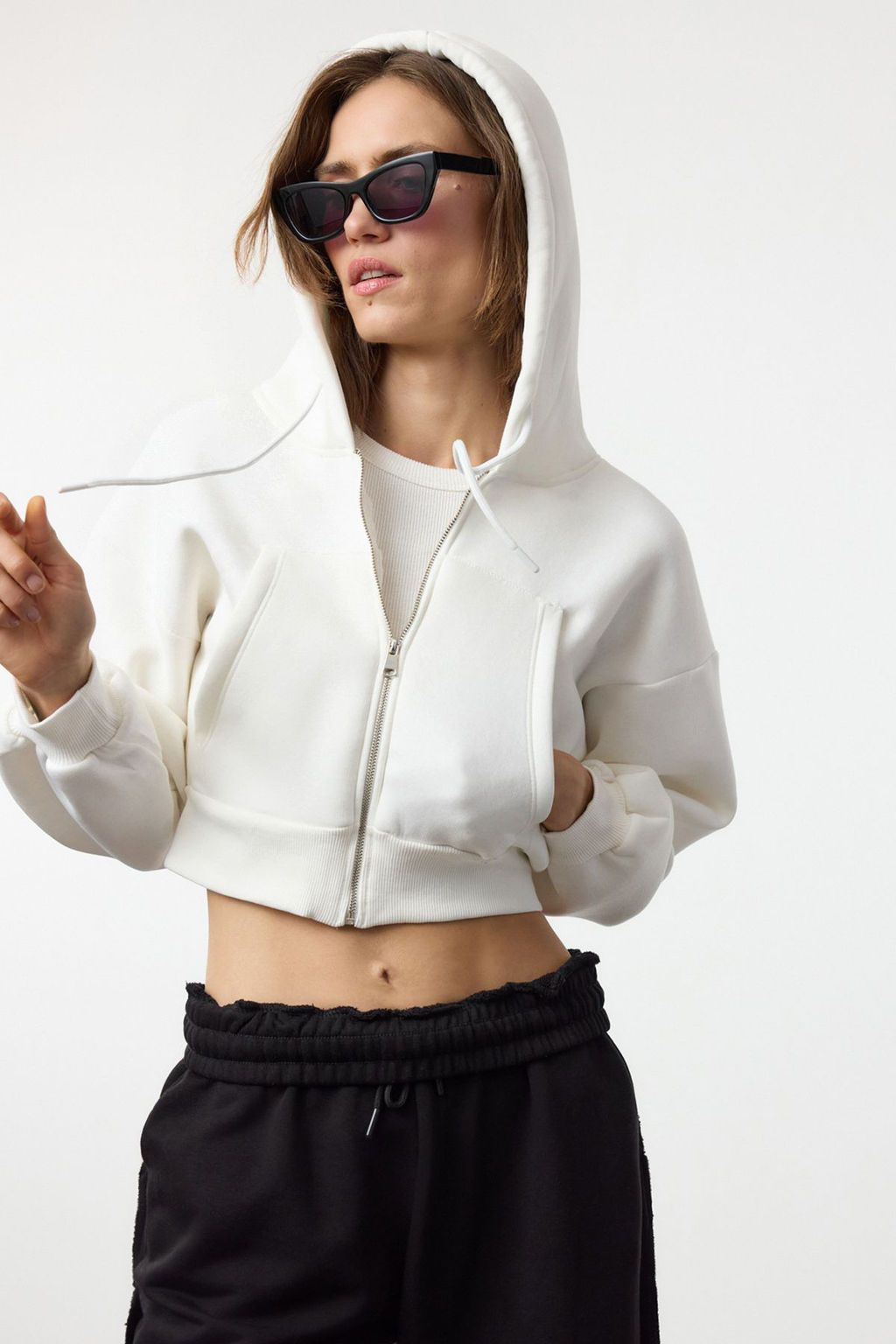 TRENDYOLMILLA Gri Melanj Regular/Normal Kal?p Kapusonlu Kal?n ici Polarl? Orme Sweatshirt TWOAW25SW00068 фото 6