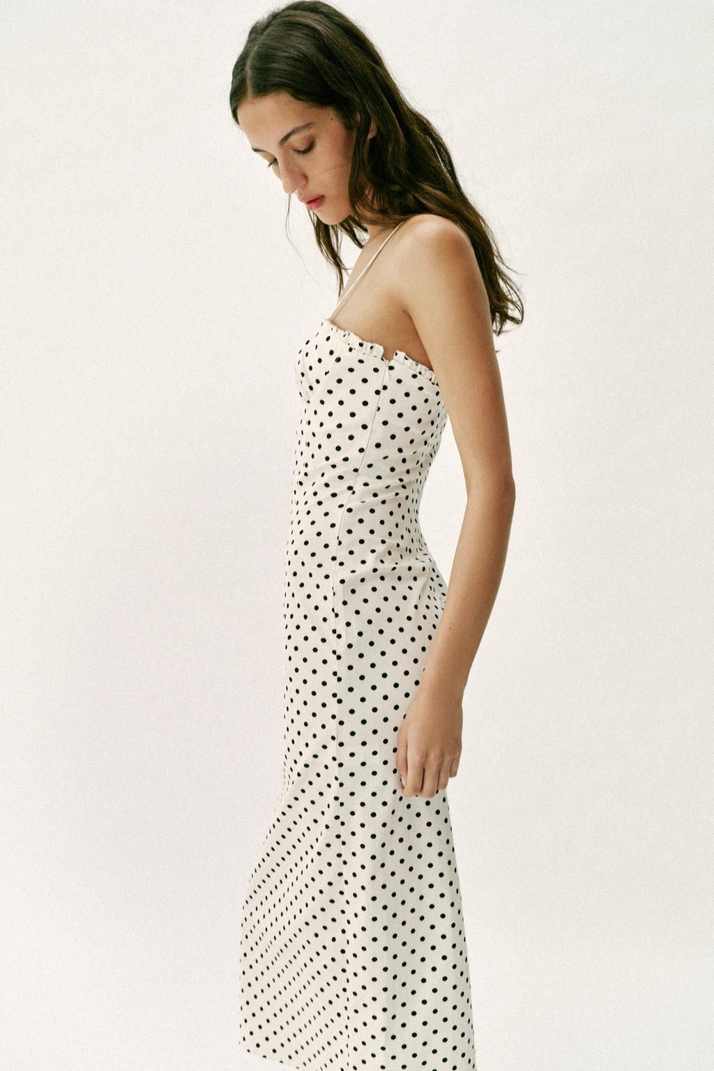 VESTIDO MIDI CORSETERO LUNARES / Blanco / Negro - Zara фото 12