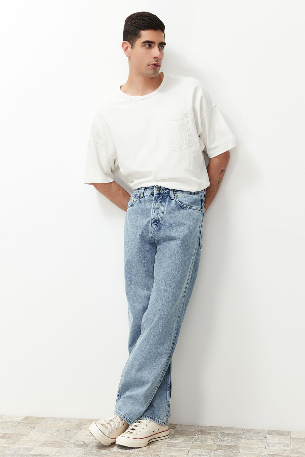 TRENDYOL MAN Ac?k Mavi %100 Pamuk Baggy Fit Jeans Bol Kot Pantolon TMNAW24JE00027 - Trendyolmilla фото 24