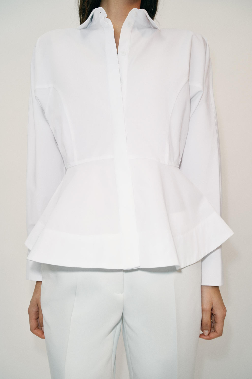 CAMISA POPEL?N PEPLUM / Blanco - Zara фото 4
