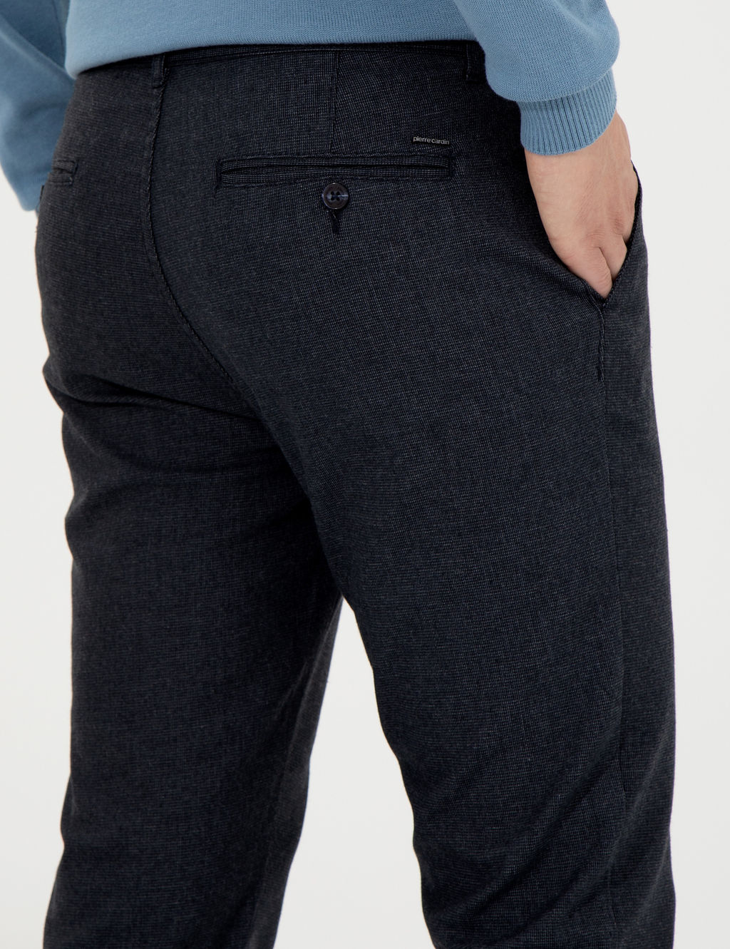 Lacivert Slim Fit Keten Kar___ml_ Kanvas Pantolon
