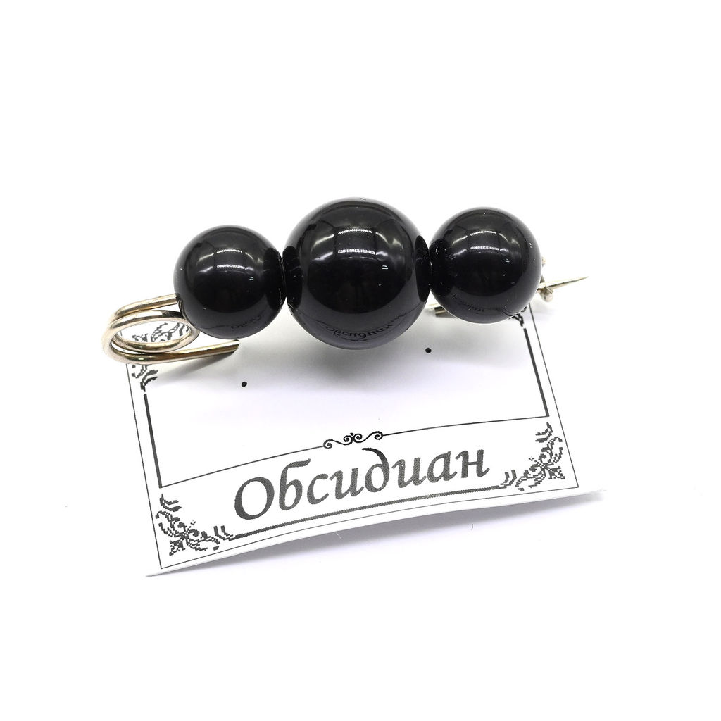 Брошь-булавка оберег от сглаза с обсидианом 33*11 мм. Радуга камня