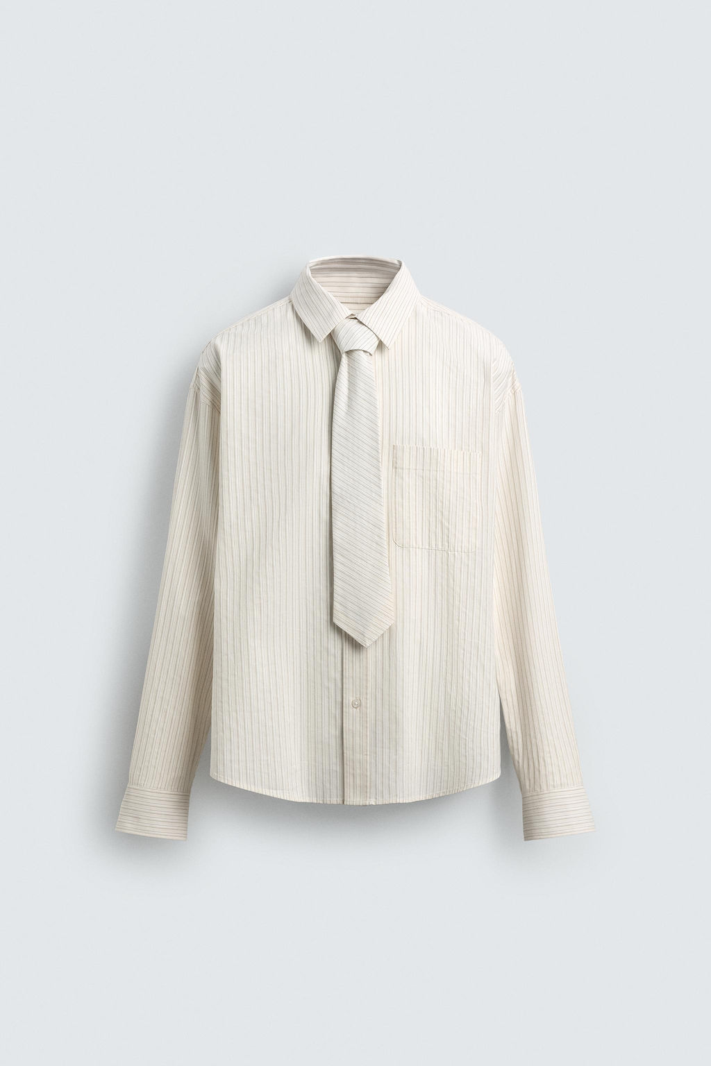 STRIPED SHIRT WITH CONTRAST TIE - Zara фото 15