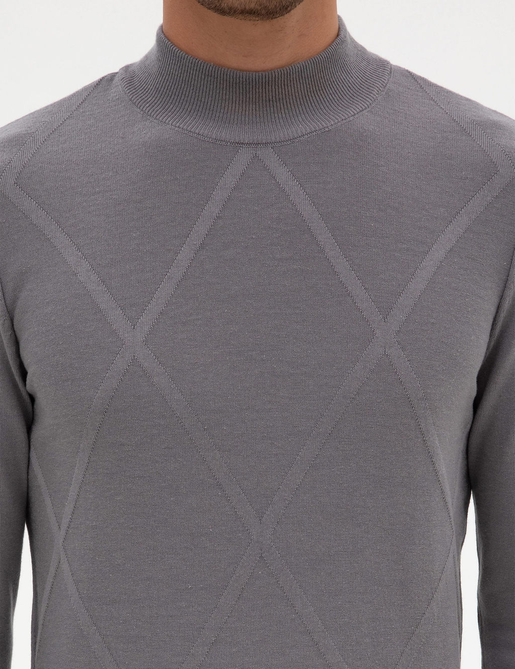 Gri Slim Fit Yar_m Bal_k__ Yaka Triko Kazak
