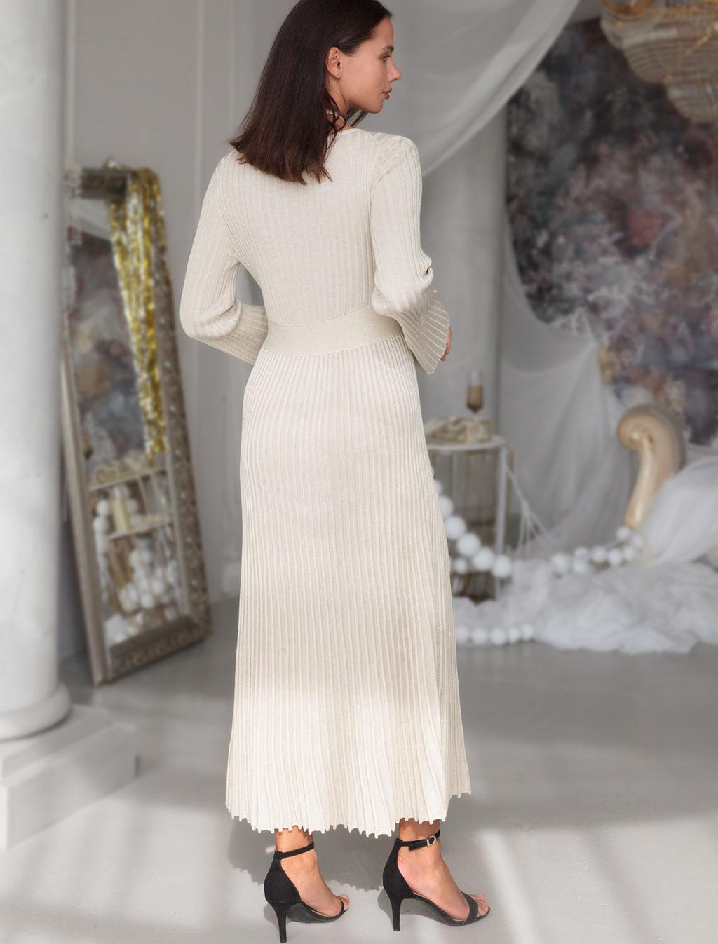 VILATTE / Платье из вискозы тонкой вязки с мягким люрексом фото 4