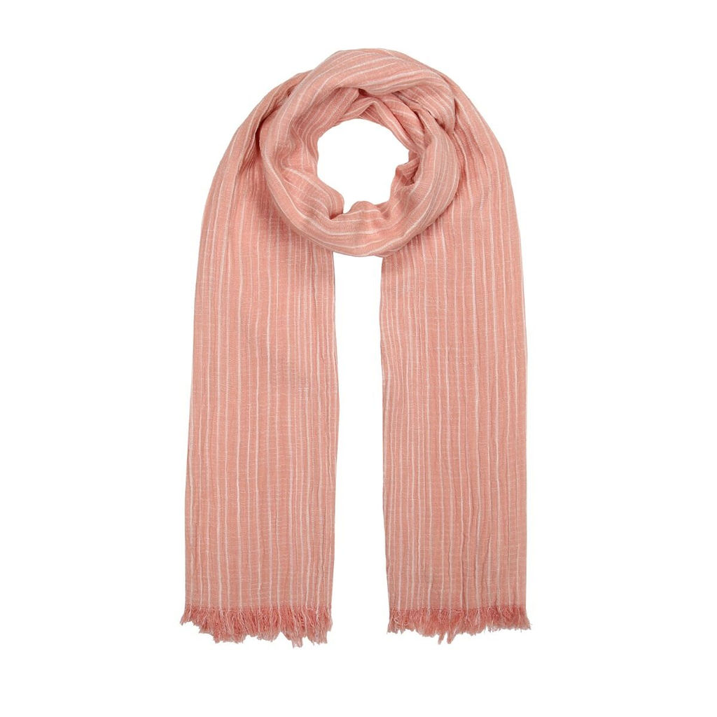 Палантин креш в деликатную полоску кораллового цвета