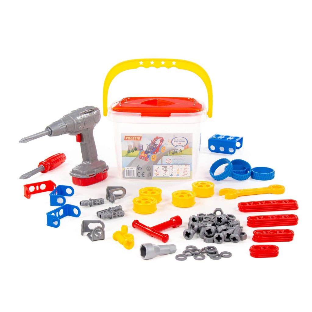 Конструктор Изобретатель - Автомобиль №1 (91 элемент) + шуруповёрт (в ведёрке) - Полесье фото 5