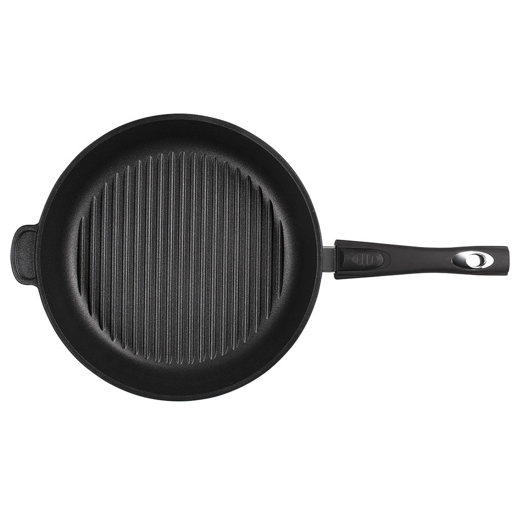 Сковорода-гриль с тефлоновым покрытием д28см Классик, h7см, s0,4см, съемная ручка из термостойкого пластика (Россия) - Домашняя мода фото 2