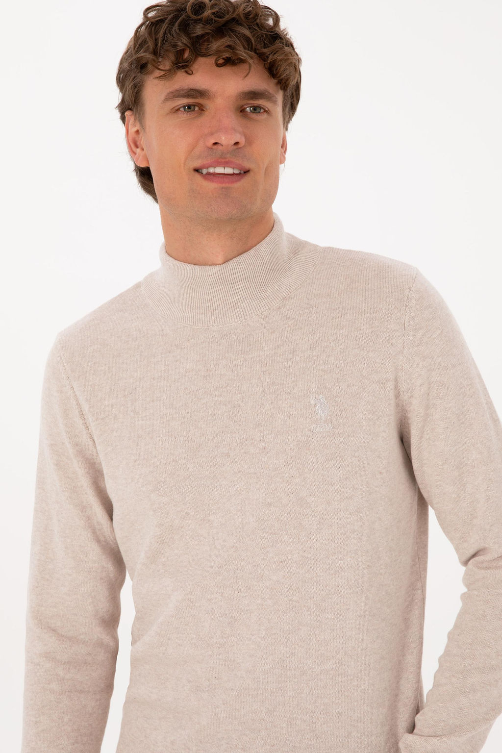 Erkek Slim Fit Yar_m Bal_k__ Yaka Ta_ Basic Kazak - U.s. polo assn фото 2