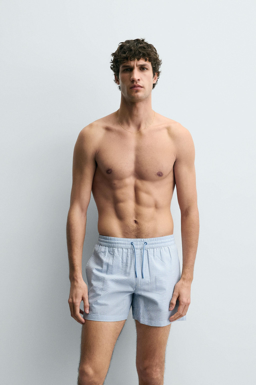 MID-LENGTH SEERSUCKER SWIMMING TRUNKS - Zara фото 7