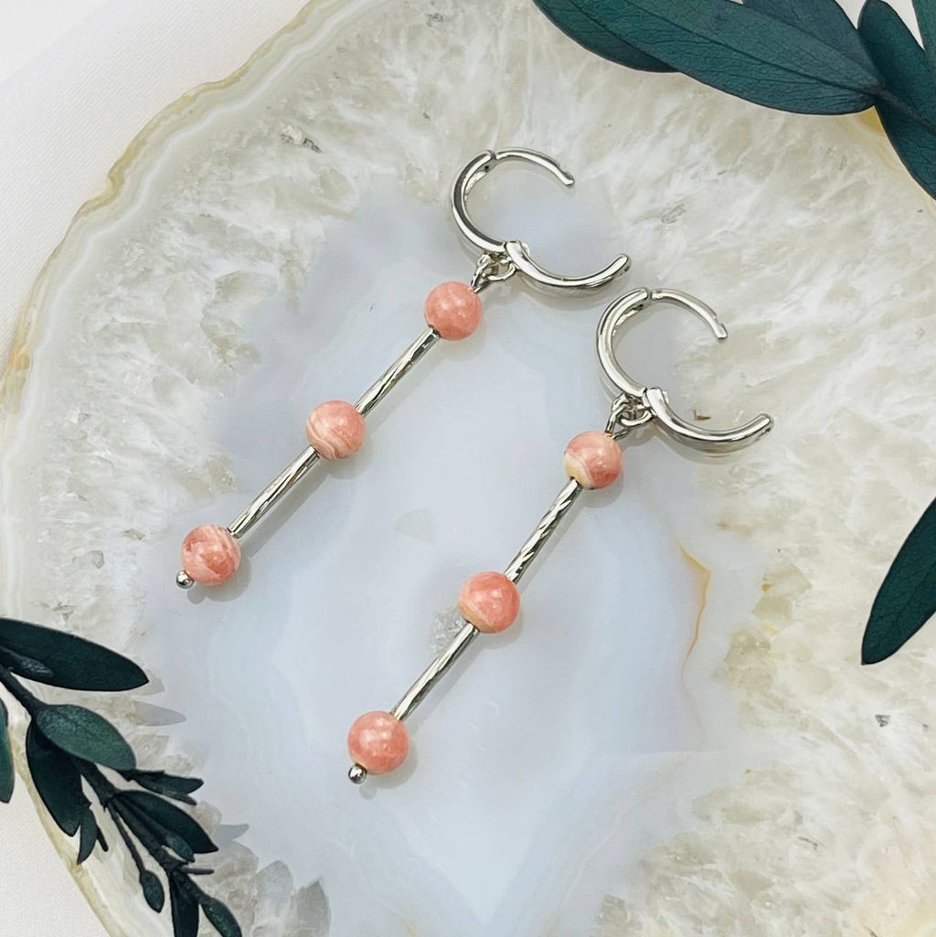 Серьги длинные из Родохрозита