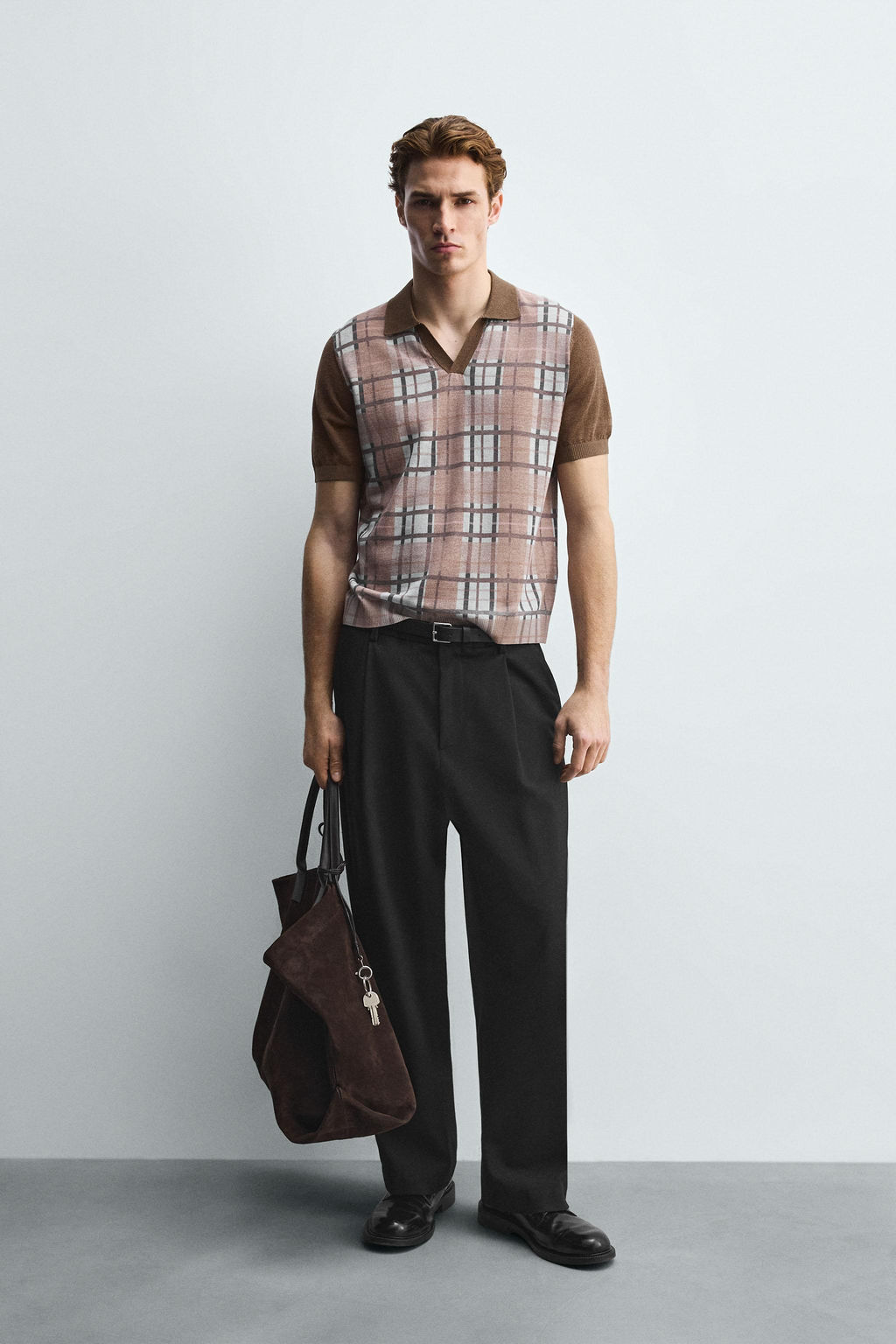 CHECK PRINT KNIT POLO SHIRT