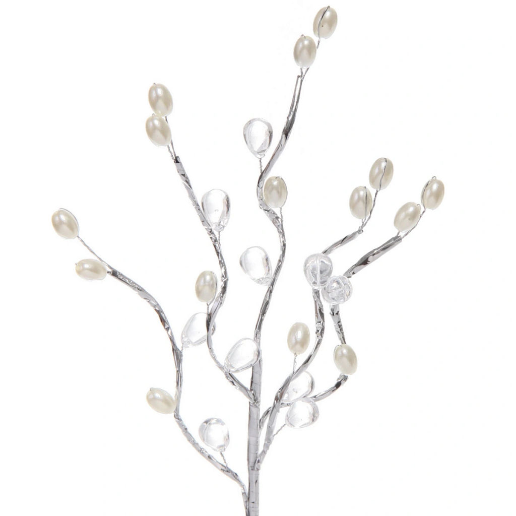 Цена за 2 шт. Ветка декоративная "Переливы" 30 см, Серебро