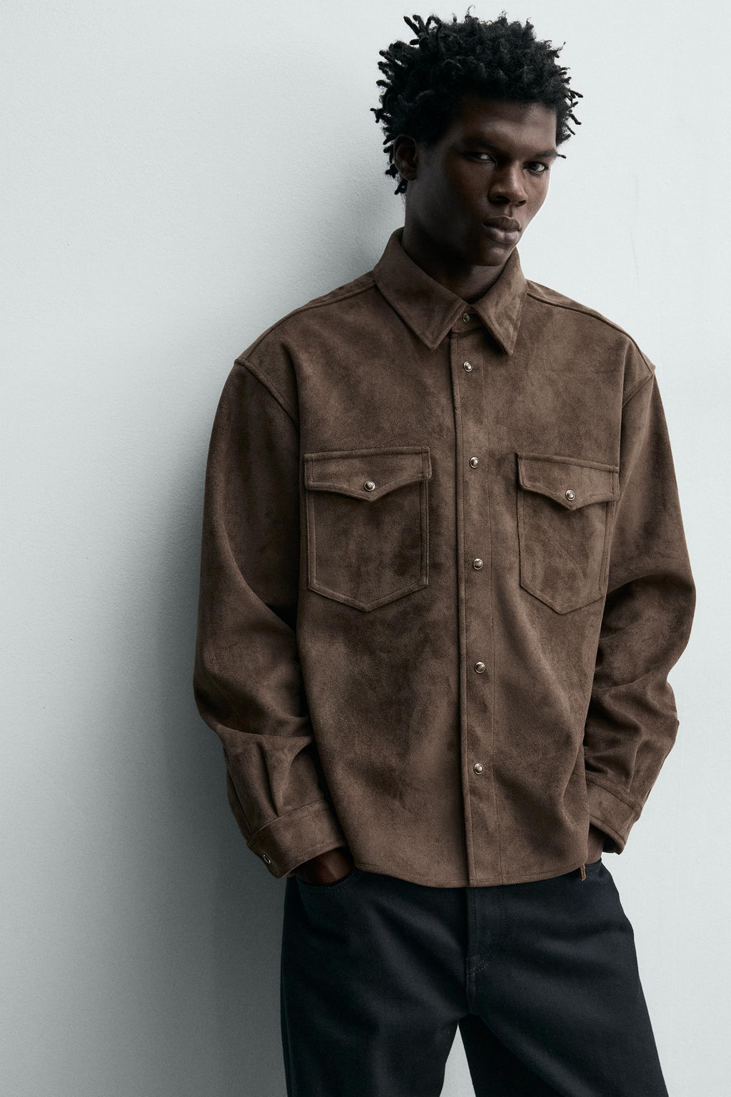 SOBRECAMISA REGULAR FIT EFECTO ANTE / Marr?n - Zara фото 5