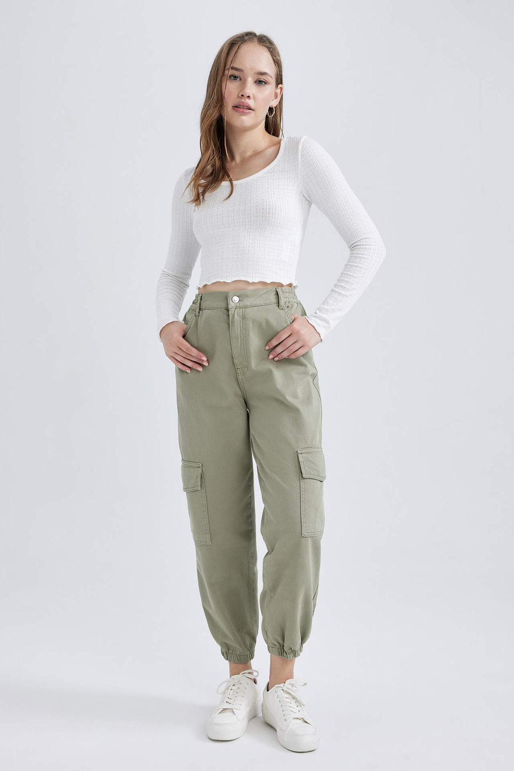 Coool Jogger Pantolon Gabardin KumasNormal Bel Basic Duz Kargo Cepli - Defacto фото 4