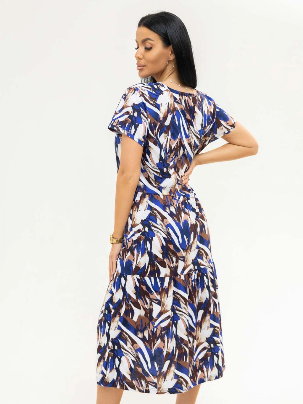 Платье женское, цвет синий бежевый