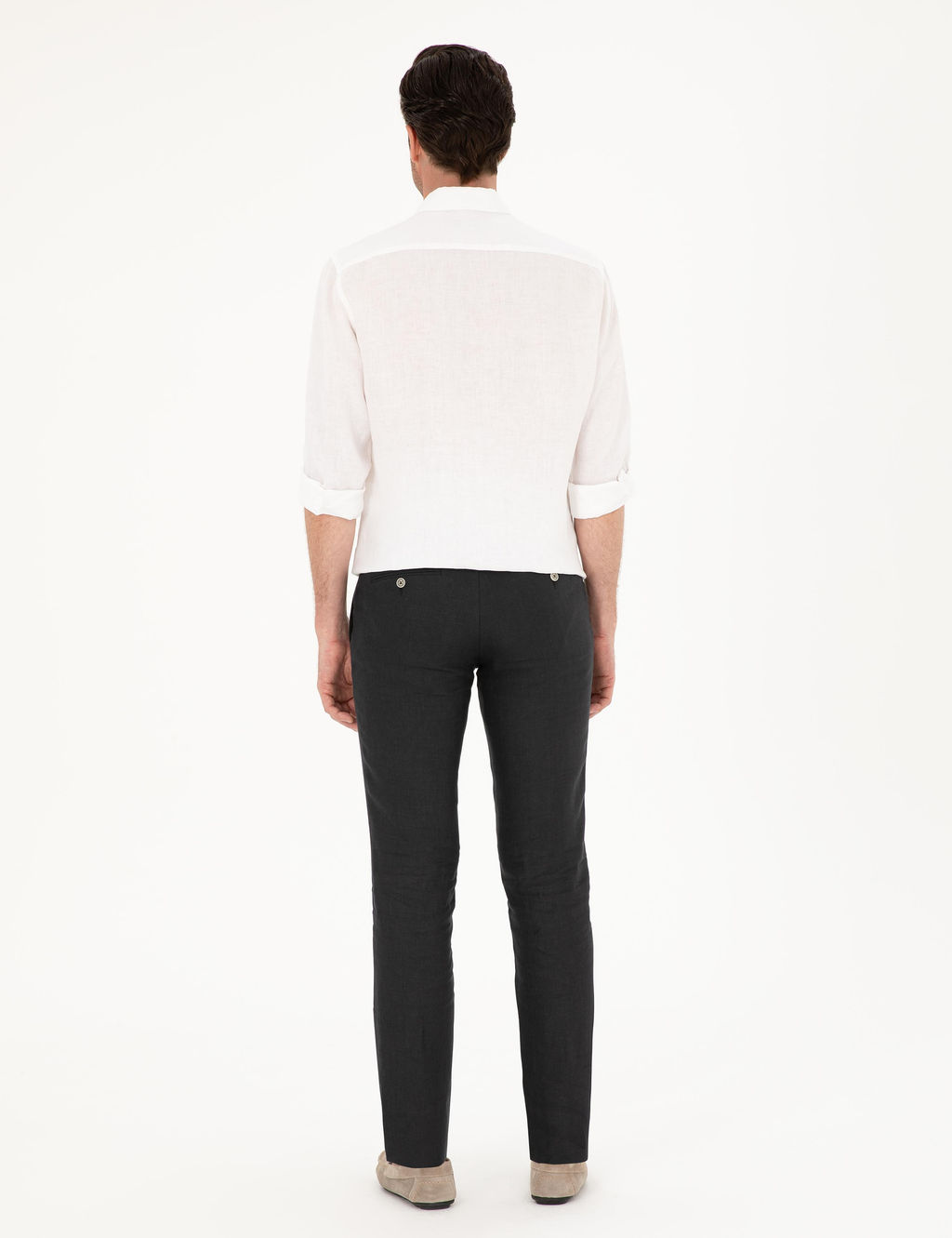 Siyah Slim Fit %100 Keten Pantolon