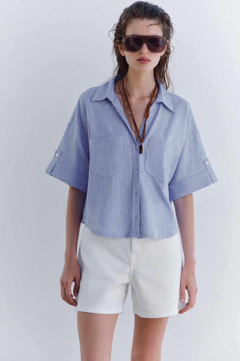 CROPPED LINEN BLEND SHIRT - Zara фото 10