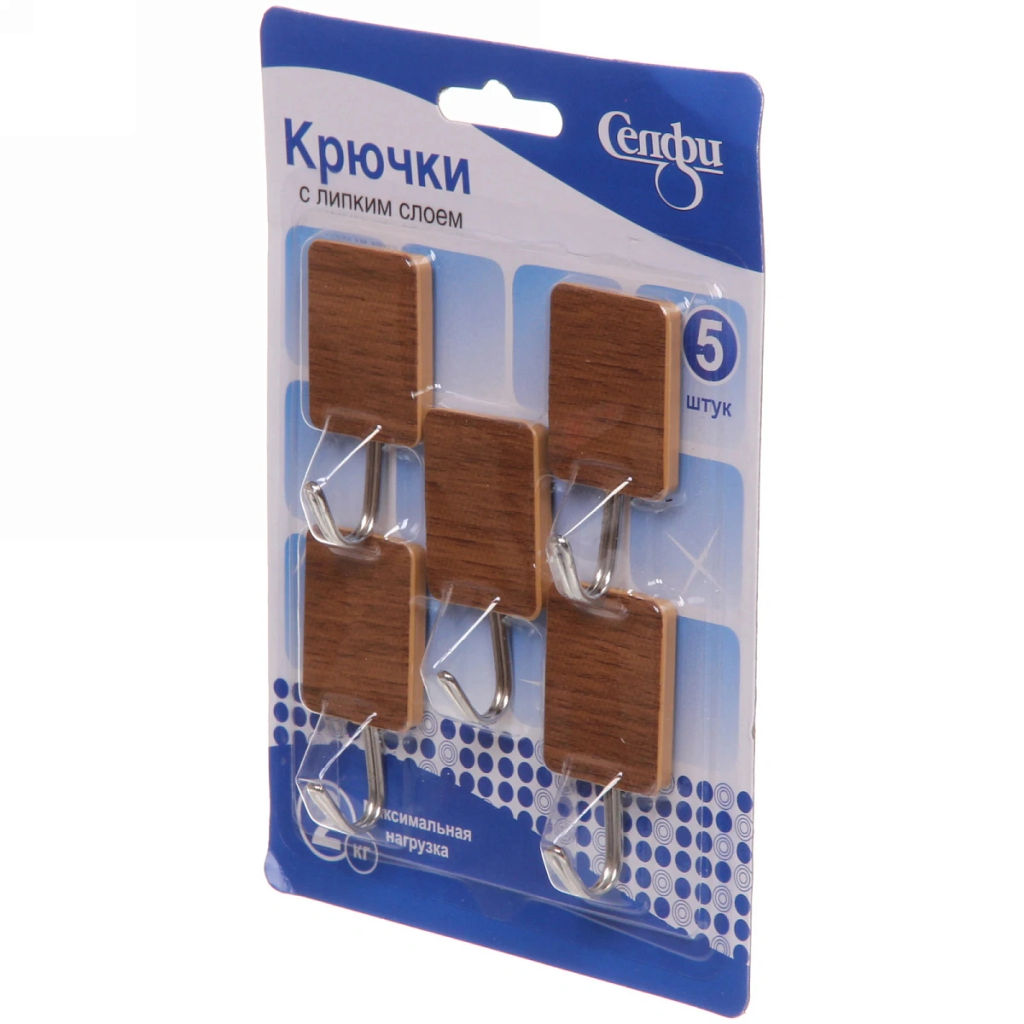 Цена за 5 шт. Крючки в наборе 5шт на липком слое "ИДЕЯДОМА", форма прямоугольник, принт тёмное дерево, нагрузка 2кг