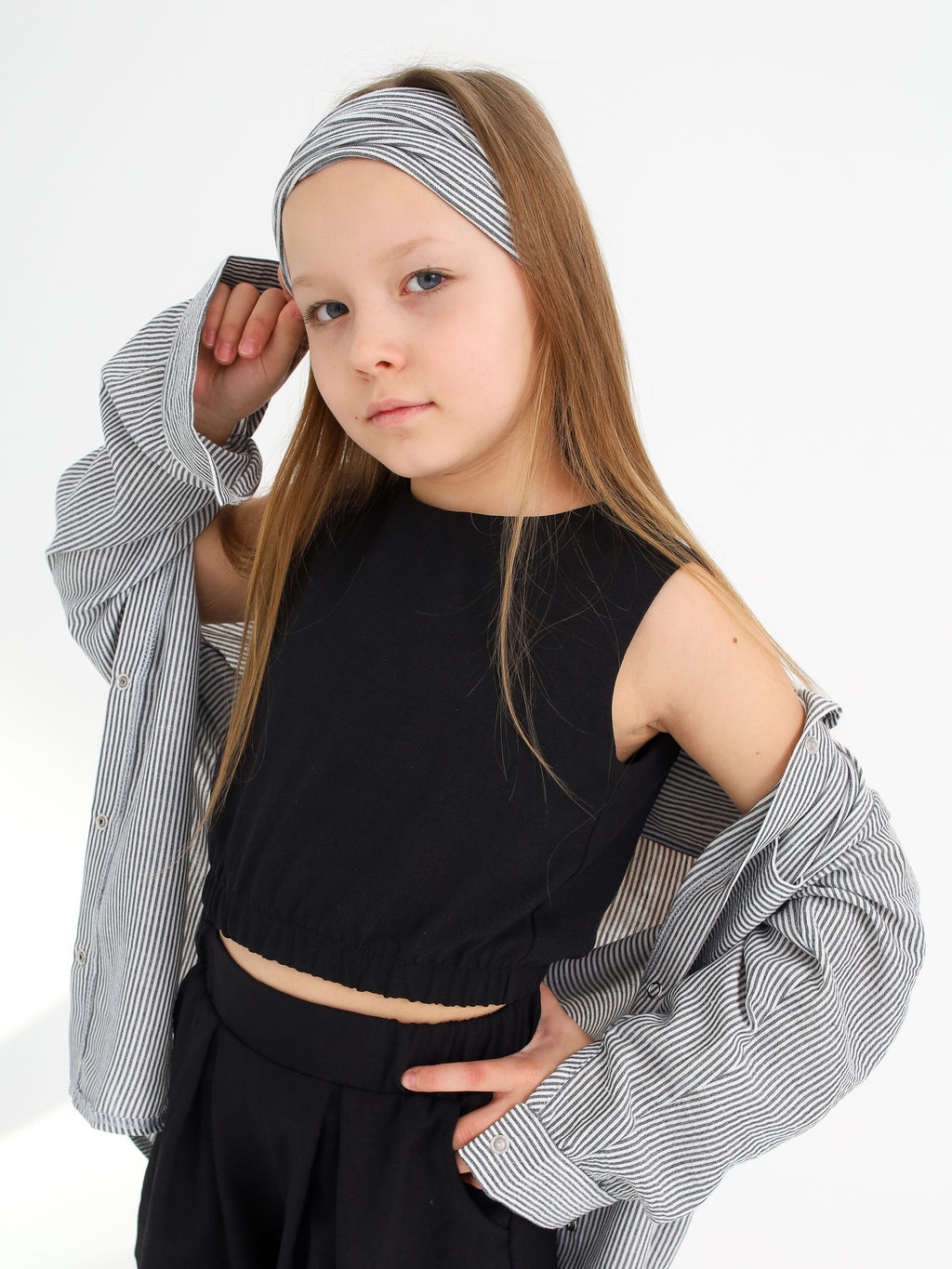 Рубашка в полоску Лен, черная